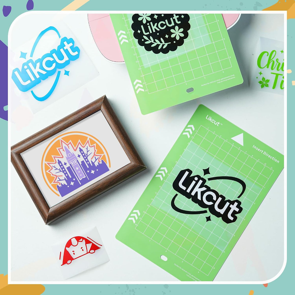 Likcut Cutting Mat for Glee S501 Cutter, 4.5" X 6.5" Standard Adhesive Mat for DIY Crafty, 3 Packs Likcut Accessories Mats, Adhesive Sticky Green Quilting Replacement Cut Mats for Iron On, Vinyl