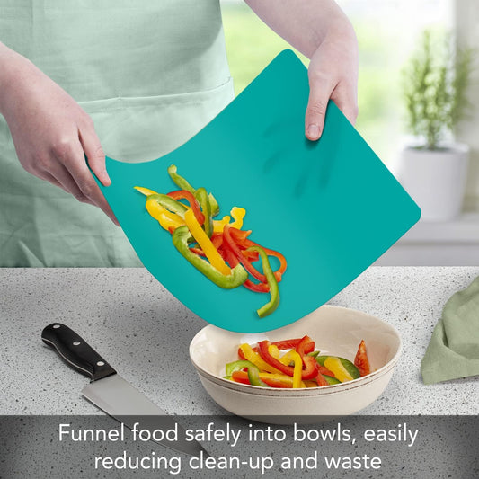 Cut N' Funnel Multi-Color Flexible Plastic Cutting Board Mats 4 Pack Made in the USA Colored Coded, BPA Free, 11.5” x 15”