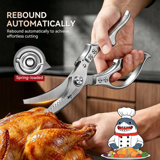 Heavy Duty Poultry Shears,Spring Loaded Kitchen Shears,Dishwasher | Non-Slip Handle Kitchen Shears, Safety Lock, All Purpose Kitchen Scissors for Chicken, Meat Cutting, Turkey, Fish, Vegetables