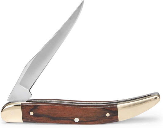 385 Toothpick Single-Blade Folding Pocket Knife, Woodgrain Inlay Handle with Nickel Silver Bolsters, 420J2 Steel Modified Clip Blade, EDC Pocket Knife, 0.8 oz