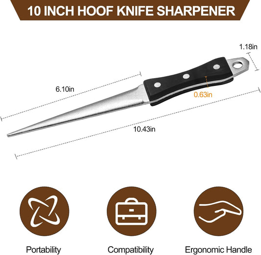 Hoof Knife Sharpener, 10 Inch Farrier Tool Honing Rod for Hoof Knives | Solid Wood Handle, For Hoof Knives, Farrier Supplies, Curved Blade Sharpening, Farm Knife Maintenance