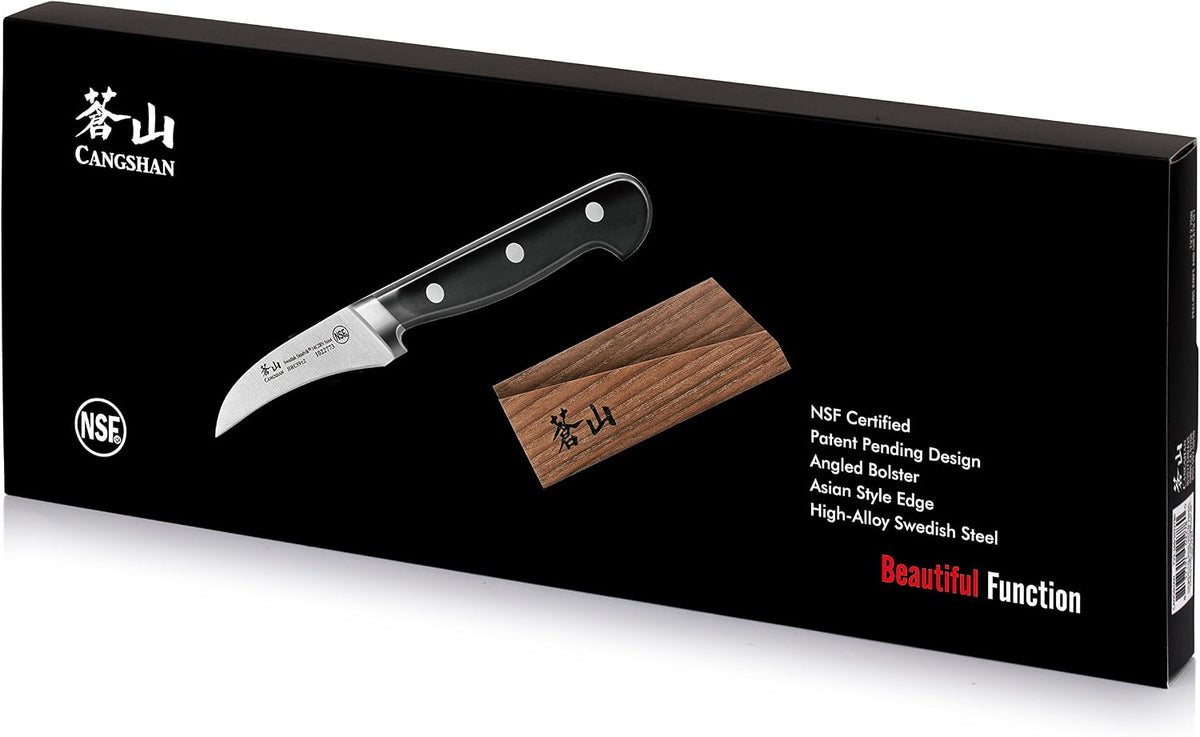 Cangshan TV2 Series 1022780 Swedish 14C28N Steel Forged 2.75-Inch Peeling Knife and Wood Sheath Set