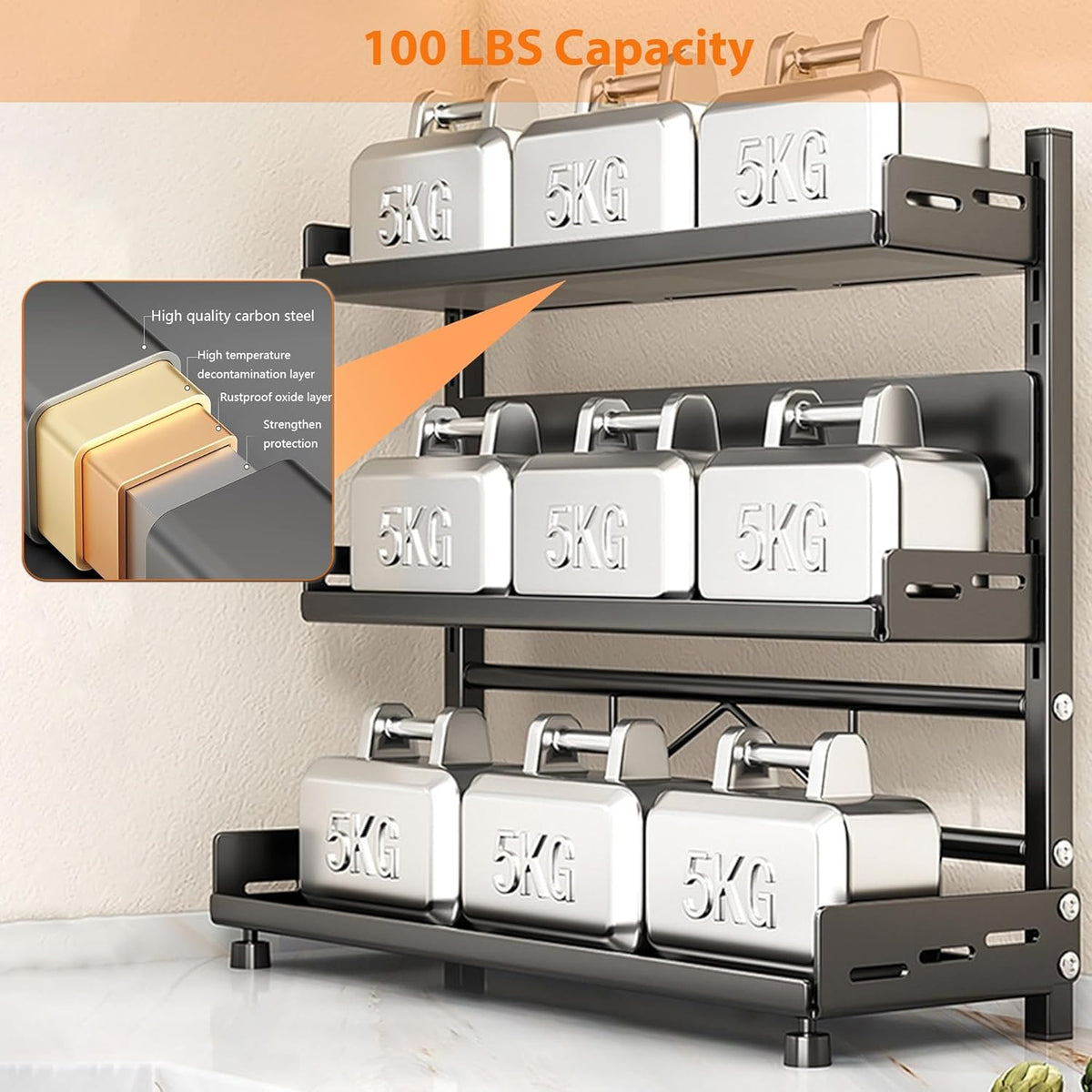 Spice Organization for Cabinet, 2-Tier Metal Height-Adjustable Kitchen Countertop Spice Cabinet Organizers, Rust-Proof Kitchen Counter Shelf with Guardrail & Knife Block for Pantry