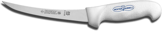 SG131-6PCP SofGrip (24003) Boning Knife, 6", narrow, curved, DEXSTEEL stain-free, high-carbon steel, non-slip, white, soft rubber grip handle, Perfect Cutlery Packaging
