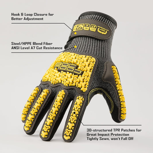 A7 Cut Resistant Work Gloves with TPR, Nitrile Coated Anti-Slip Impact Gloves, Touchscreen Heavy Duty Safety Mittens