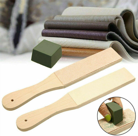 Double Side Leather Strop for Knife Sharpening - 11"x 1.6" Stropping Block Kit with Polishing Compound, Knife Strop with Ergonomic Handle for Honing Knives, Woodworking Chisels