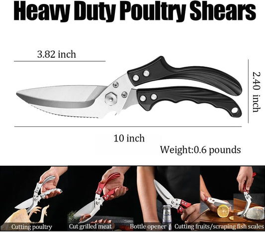 Heavy Duty Poultry Shears, Kitchen Scissors for Food, All Purpose Stainless Steel Kitchen Shears for Chicken Turkey Meat Fish - Dishwasher Safe & Ergonomic Handle (Black)