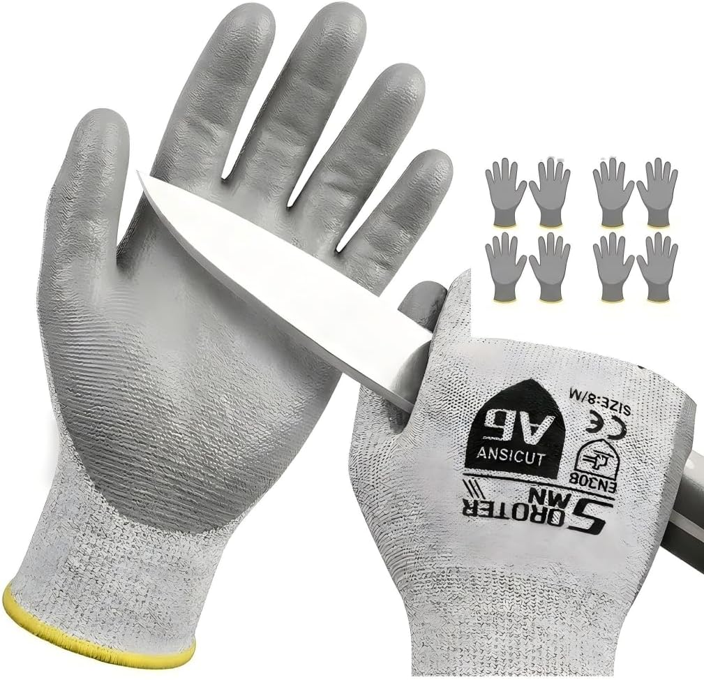 Cut Resistant Work Gloves, ANSI A6, PU Coated Palms for Flexible No Slip Grip, Food Grade, Abrasion Resistant