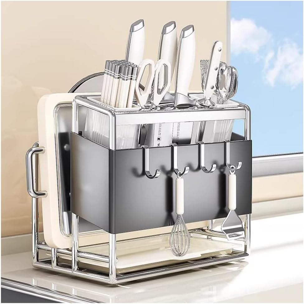 Knife Block Without Knives, with Sharpening Stone and Scissors Slot,Square Knives, Detachable Kitchen,White