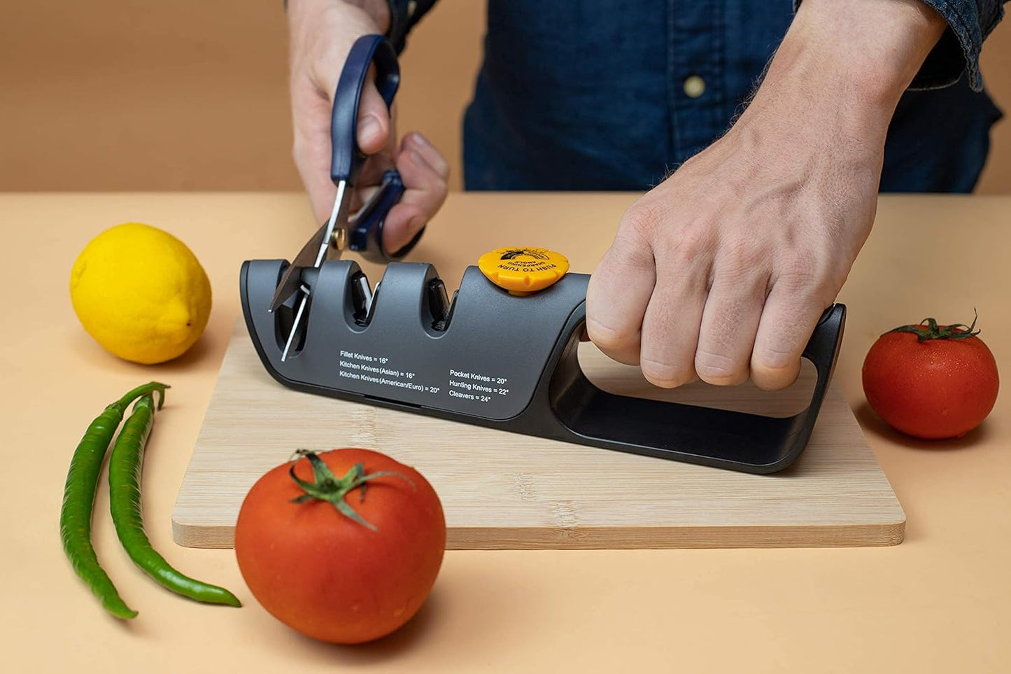 ™ Knife & Scissor Sharpener | Adjustable 14-24 Degree Angle Guide | Diamond-Coated Ceramic Whetstones, Works for Kitchen Knives & Professional Chefs, Sturdy Grip & Non-Slip Rubber for Safety