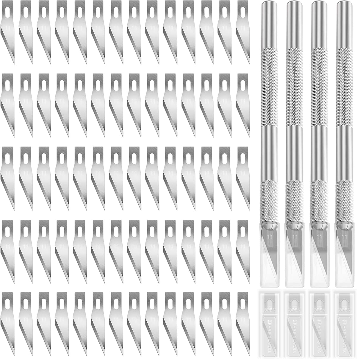 10Pcs Silver Exacto Knife Bulk Set, Stainless Steel Precision Hobby Knifes with Non-slip Handle and Protective Covers for Pumpkin Carving Scrapbooking, Model Buliding, Trimming, Cutting