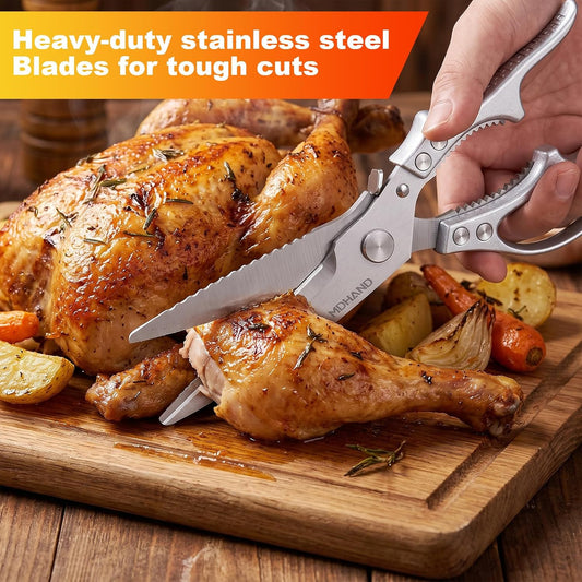Heavy Duty Poultry Shears, Kitchen Food Scissors All Purpose for Meat Cutting, Chicken Fish Fruit Vegetables, Dishwasher Safe Kitchen Shears with Anti-Slip Handle & Safety Lock, Spring Loaded