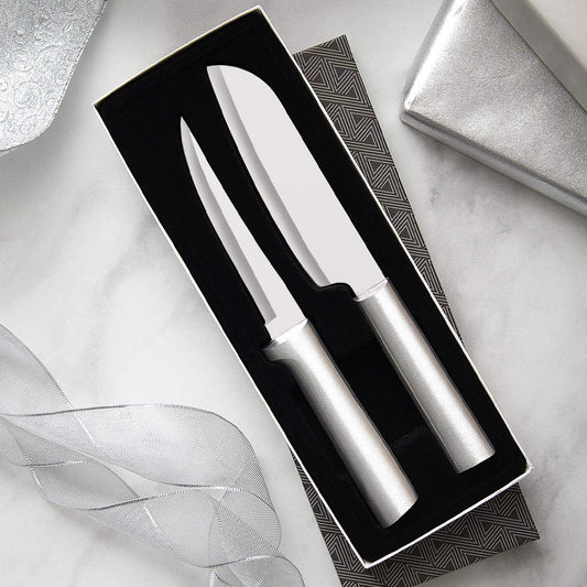 Cook's Select Gift Set (S53) + Sharpener, Silver Handle | 2-Piece Knife Set with Quick Edge Sharpener (R119), Stainless Steel Blades, Silver Cast Aluminum Handle