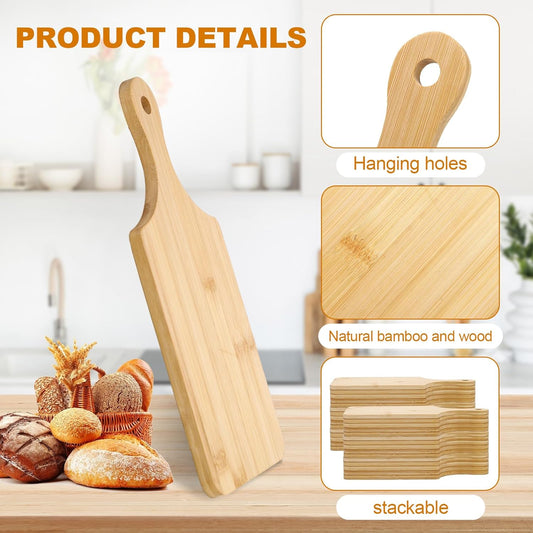 30 Pcs Wood Cutting Board Bulk with Handle 11" x 5" Mini Cutting Boards Bulk Mini Charcuterie Boards Bulk Laser Engraving Serving Tray Bulk for DIY Wedding Housewarming Gift Cooking Decor (Bamboo)