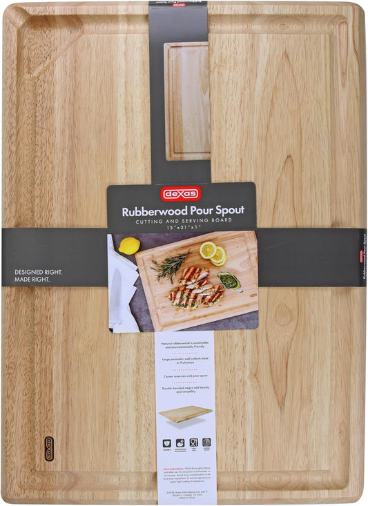 Rubberwood Pour Spout Cutting Board – 21" x 15" x 1" | Juice Groove, Easy-Pour Corner, Heavy-Duty Wood Board for Carving & Chopping
