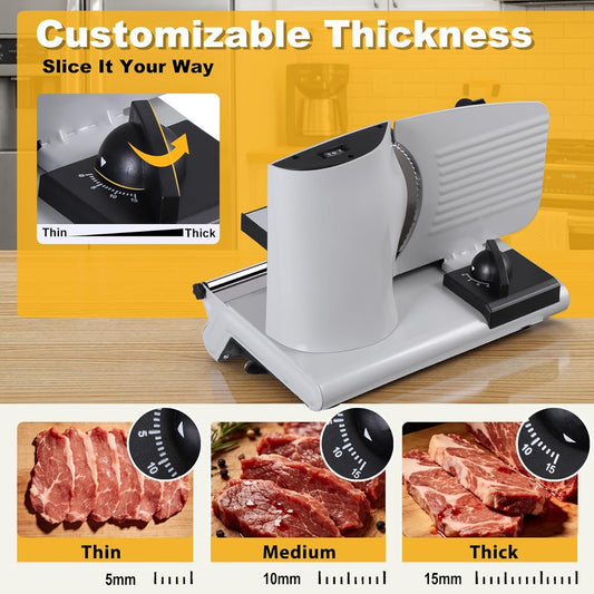7.5" Electric Meat Food Slicer, Pro Food Meat Shredder Home Kitchen| Bacon Bread Fruit Vegetable Veggies Deli Ham Cheese Cutter 150W