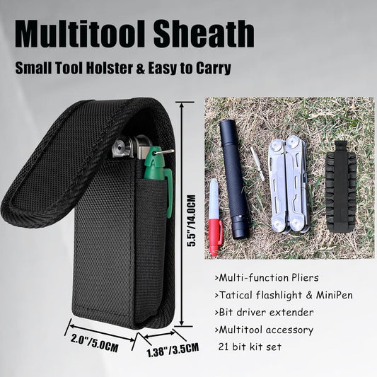 Multitool Sheath Nylon Belt Clip Holster-Magnetic Closure EDC Tactical Pouch Compatible with Leatherman Folding Tool, Pocket Knife Organizer, Multi-Purpose Waist Tool Holder for Camping Hiking