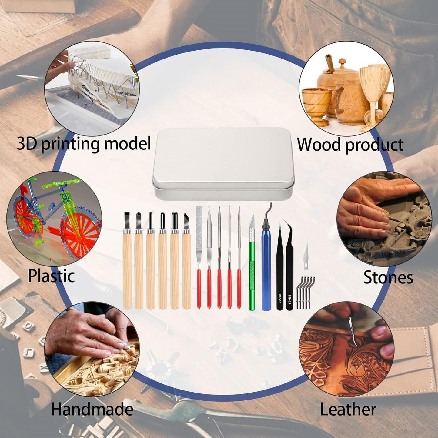 25pcs Precisio with Deburring Tool, Craft Knife,hand File,Carving Knife Suitable for sanding, carving, modeling, cutting, scraping,3D Printing Deburring kit