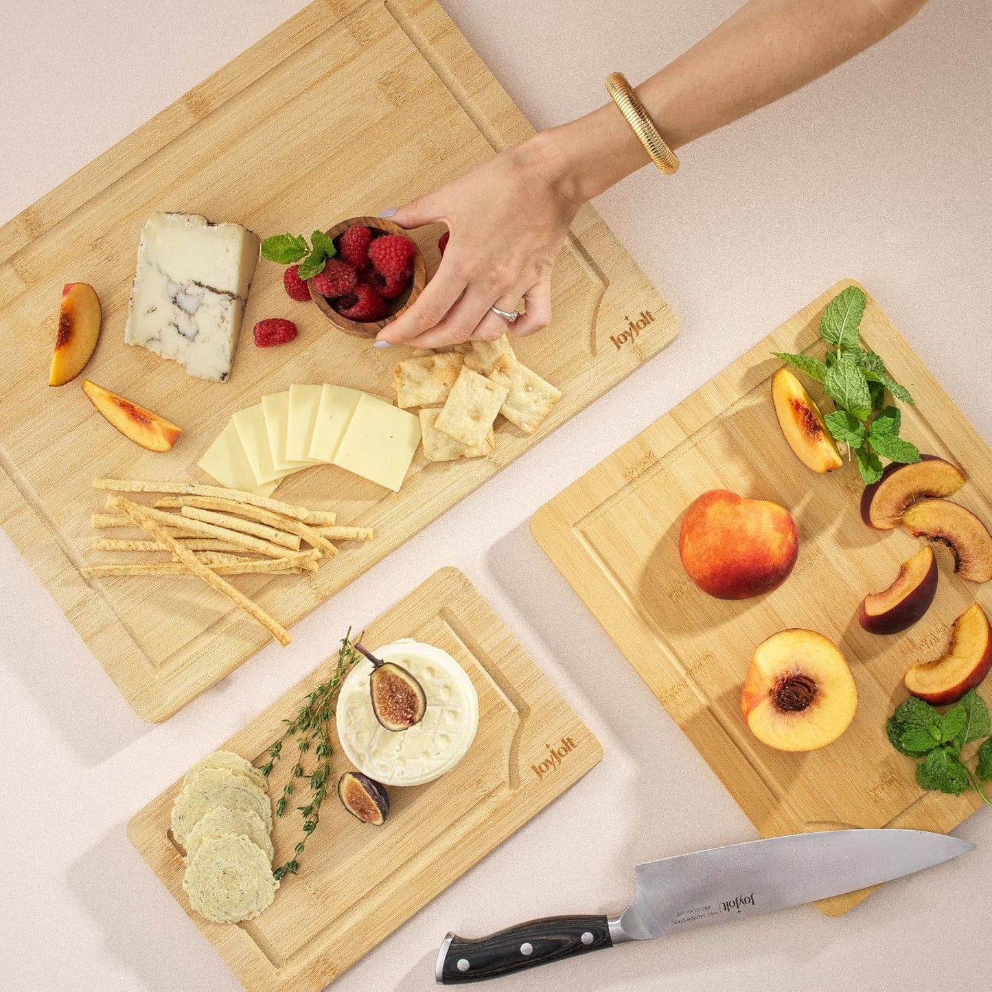 Bamboo Cutting Boards - Large & Small Wooden Board - Serving Cheese, Bread or Chopping Boards. Non-Slip