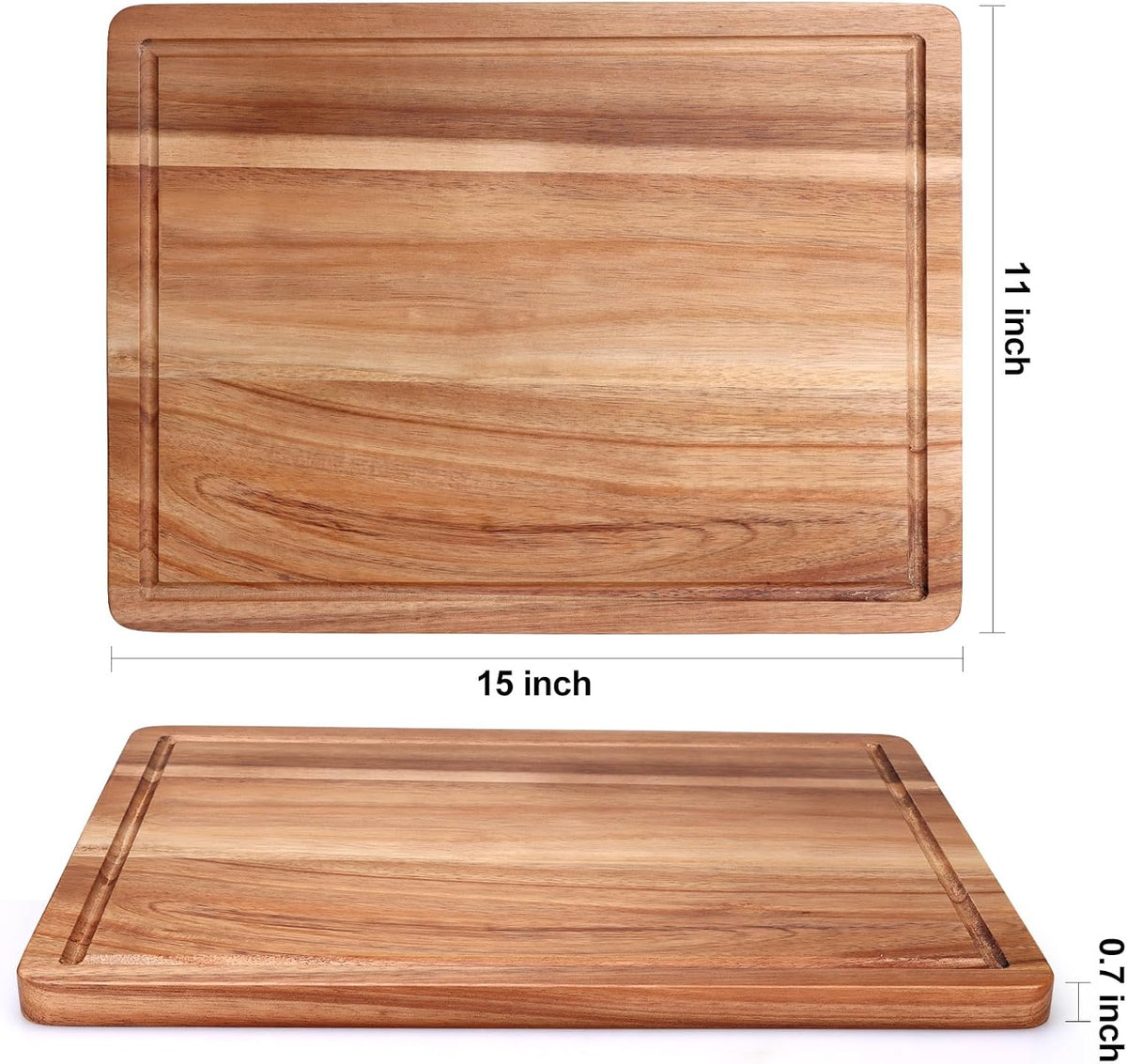 Acacia Wood Cutting Boards for Kitchen, Wooden Chopping Board with Side Handle and Juice Groove, 15" X 11" Carving Board, Butcher Block, Cheese Charcuterie Boards for Meat, Fruit, Steak