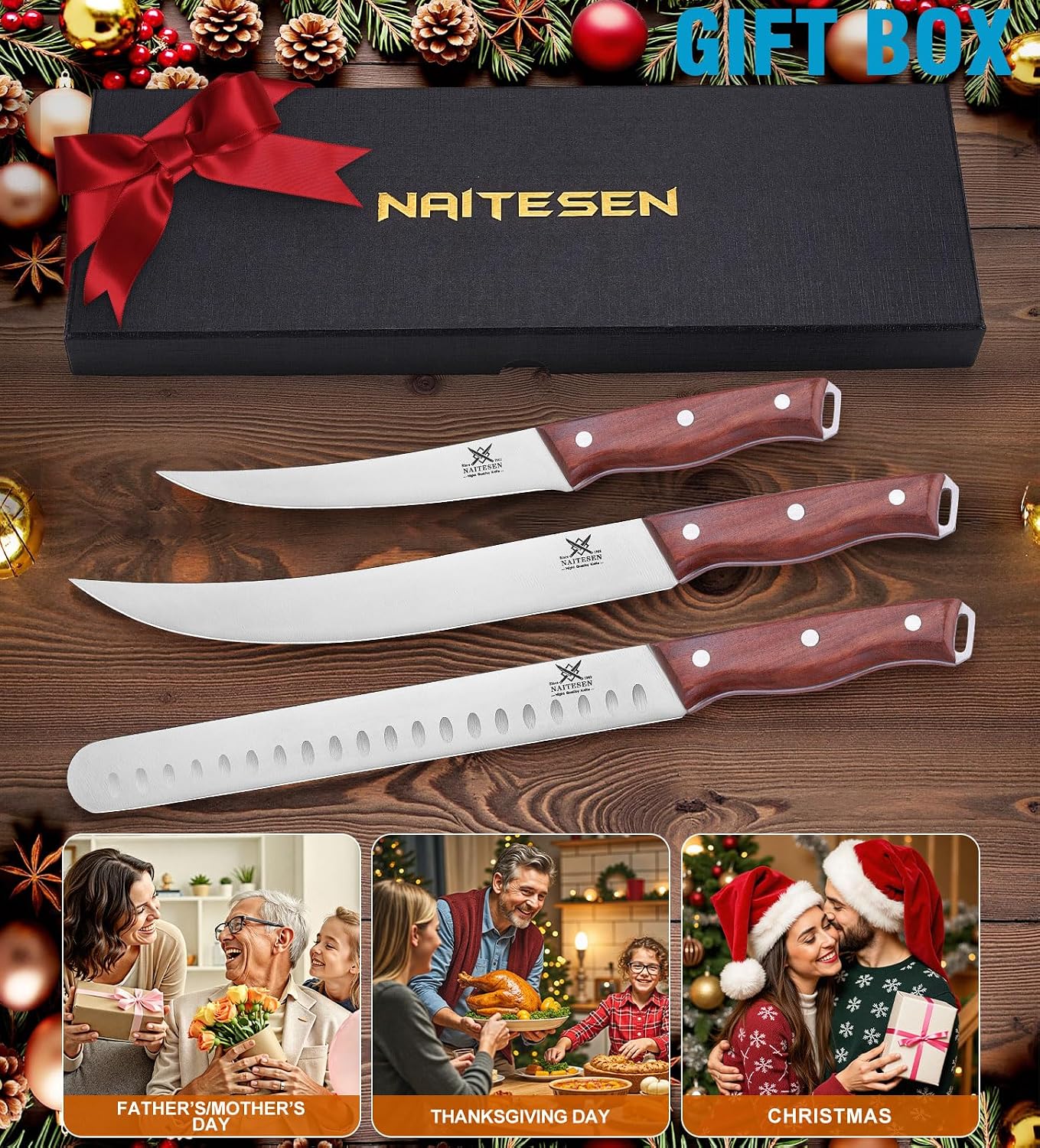 2PCS Brisket Carving Knife and All Purpose Kitchen Shears Set | Grilling Knives Heavy Duty Poultry Scissors, Butcher Slicing Knife for Vegetable Meat Beef Turkey Cutting