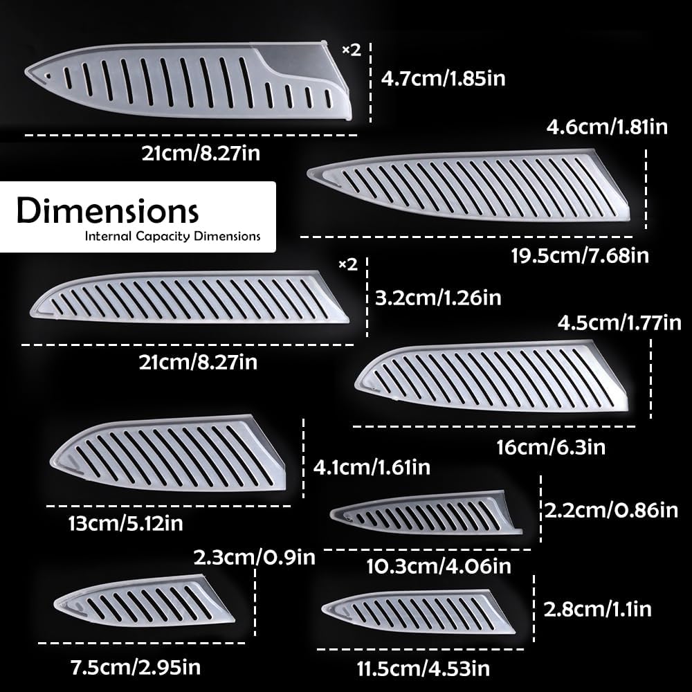 Safety Knife Cover Sleeves, 10 Pack Universal Knife Guards Set, Knife Edge Guards Blade for Ceramic Knife Kitchen Paring Knife Bread Knife, Kitchen Knife Sheath, 5 Sizes, 8 Styles, White
