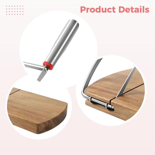 Acacia Wooden Cheese Slicer for Block Cheese, Quality Metal Wire Cutter with Comfortable Handle, Anti-Slip Base, Multi-Purpose Kitchen Tool for Cheese, Ham, and Fruits, Comes in Gift Box