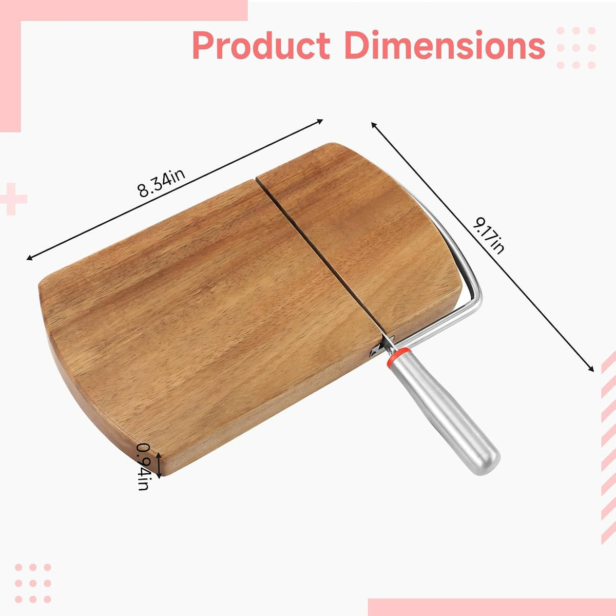 Acacia Wooden Cheese Slicer for Block Cheese, Quality Metal Wire Cutter with Comfortable Handle, Anti-Slip Base, Multi-Purpose Kitchen Tool for Cheese, Ham, and Fruits, Comes in Gift Box