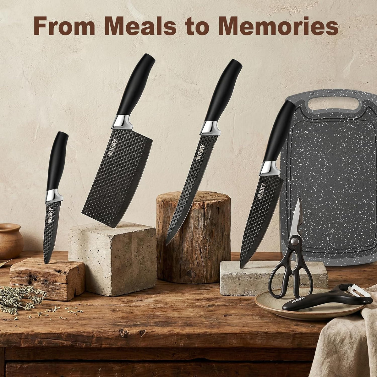 Knife Set, 6 Pieces Kitchen knife Set with Healthy Anti-Rust Coating, Stainless Steel Professional Chef Knife Sets with Elegant Box, Kitchen Knives with Scissors & Peeler for Cooking, Dishwasher Safe