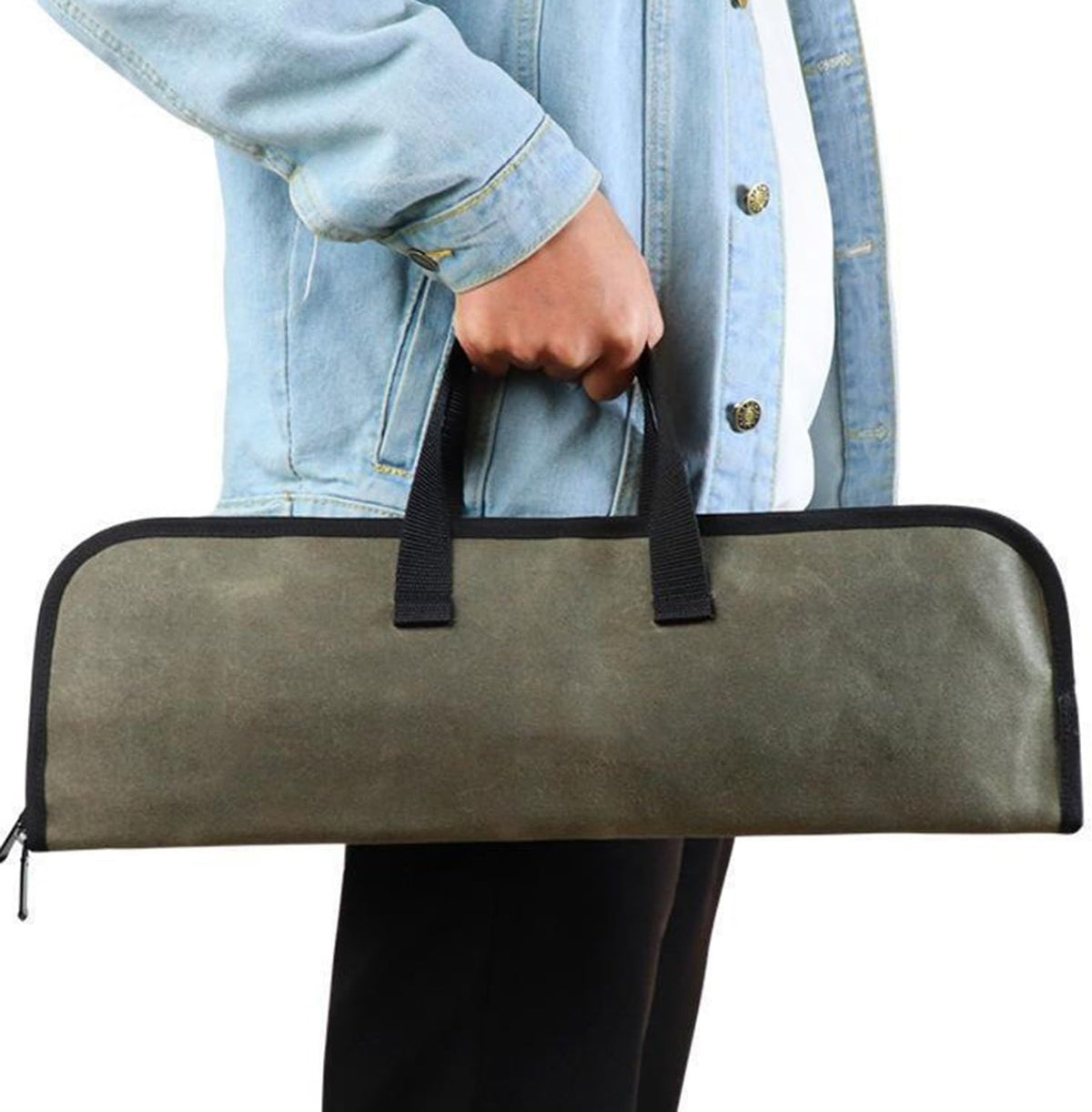 Heavy Duty Knife Roll for Chefs, Green | Waxed Canvas, 4 Slots, Waterproof & Durable, Portable with Handle