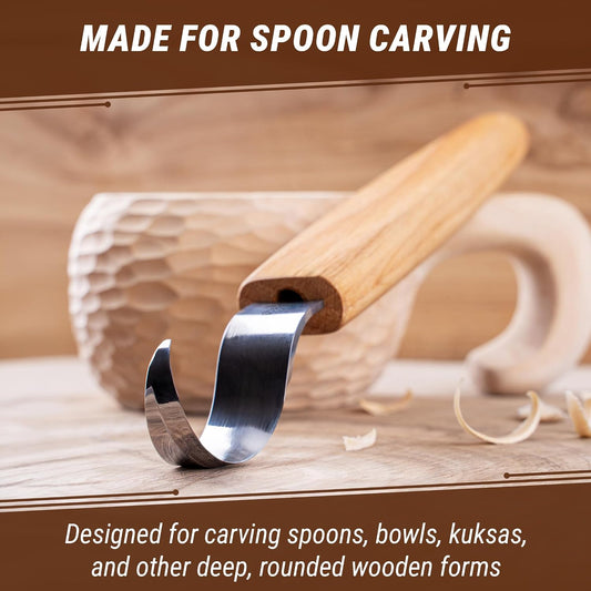 Spoon Carving Hook Knife SK1 - Spoon Carving Tools Right-Handed - Crooked Whittling Knife for Spoons Kuksa Bowls and Cups, Whittling Tools for Beginners and Professional Carvers