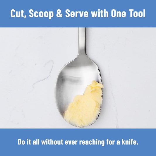 Serrated Chef Spoon – Stainless Steel Multipurpose Cooking Spoon with Cutting Edge for Slicing Avocados Scooping Casseroles Breaking Ground Meat and Serving at the Table