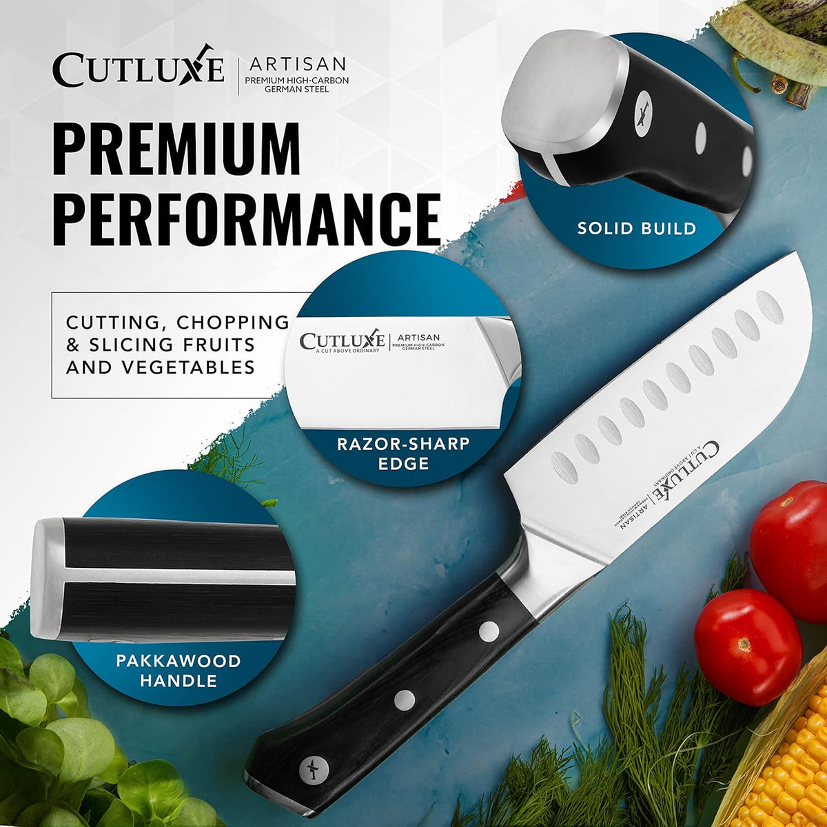 Santoku Knife, 5" Meat & Vegetable Knife for Chopping | Forged High Carbon German Steel, Full Tang Razor Sharp – Ergonomic Handle, Artisan Series