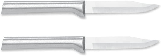 Regular Paring Knife (R101), Silver Handle, Pack of 2 | 3.25" Stainless Steel Blade, Silver Cast Aluminum Handle