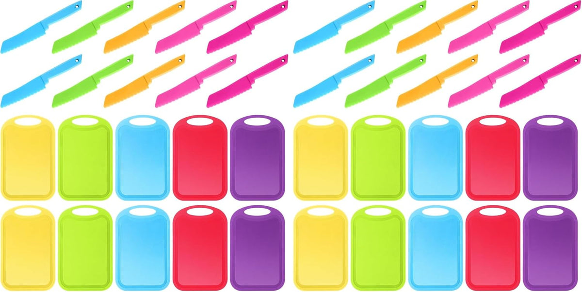 20 Pcs Kids Knife Set with Cutting Board, Toddler Safe Plastic Knives