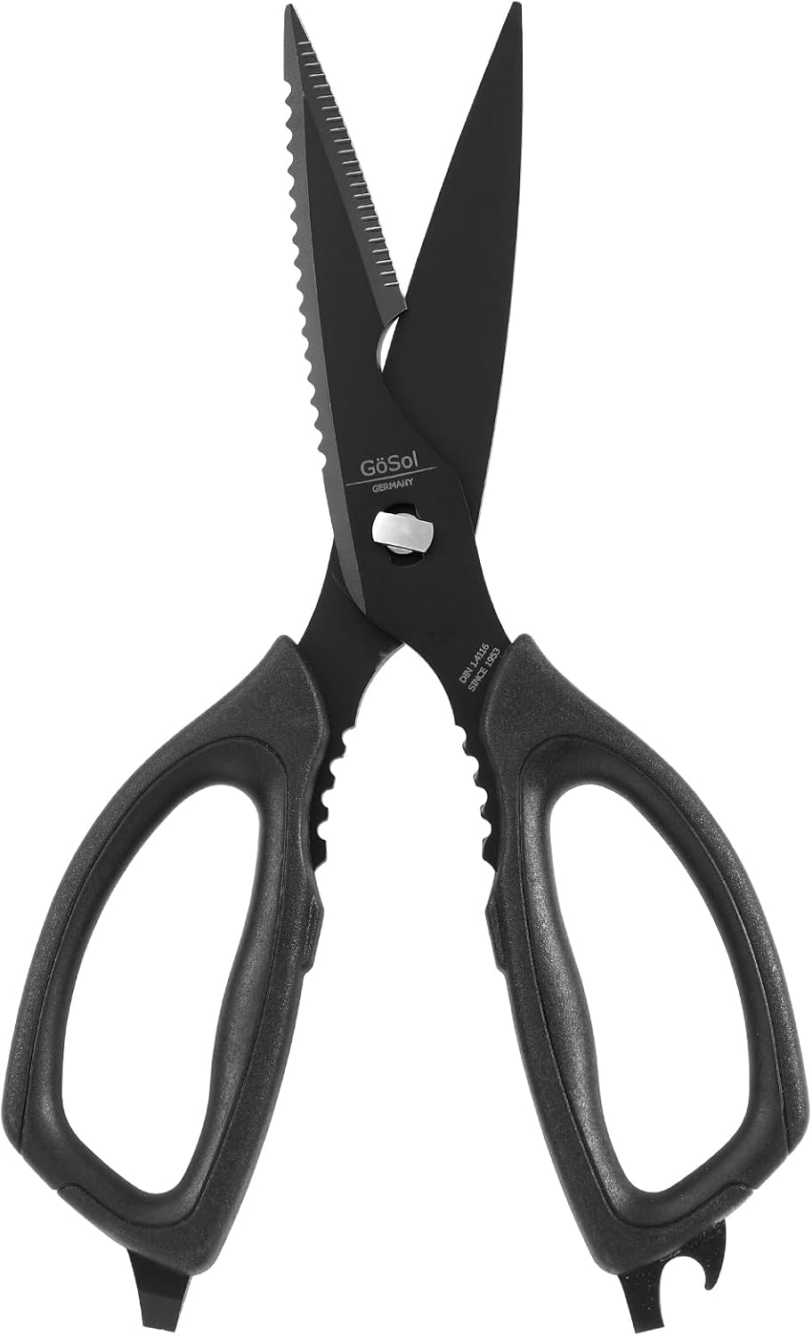 Kitchen Shears Come Apart Kitchen Scissors for Food Heavy Duty Chicken Bone Fish Nutcracker Can Opener Shears with Serrated Blade Premium Black Titanium Plated Stainless Steel 02A