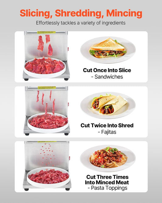 850W Meat Slicer, Commercial Meat Cutting Machine, Stainless Steel, 5 mm Thickness, Detachable Blades, Electric Food Slicer for Home Kitchen Restaurant Supermarket