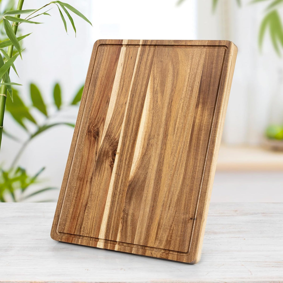 Large Wooden Cutting Board for Kitchen, 20" x 15" Acacia Wood Butcher Block Cutting Board with Juice Groove, Thick Chopping Board Carving Board for Meat Turkey Vegetables