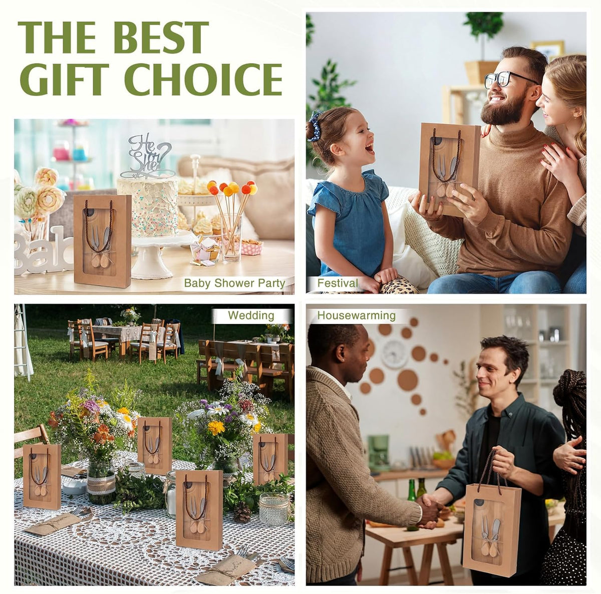 6 Set Bridal Shower Favors Bamboo Cheese Board Charcuterie Board Gift Set with Knives Forks Bags for Baby Shower Gifts Easter Spring Wedding Favors