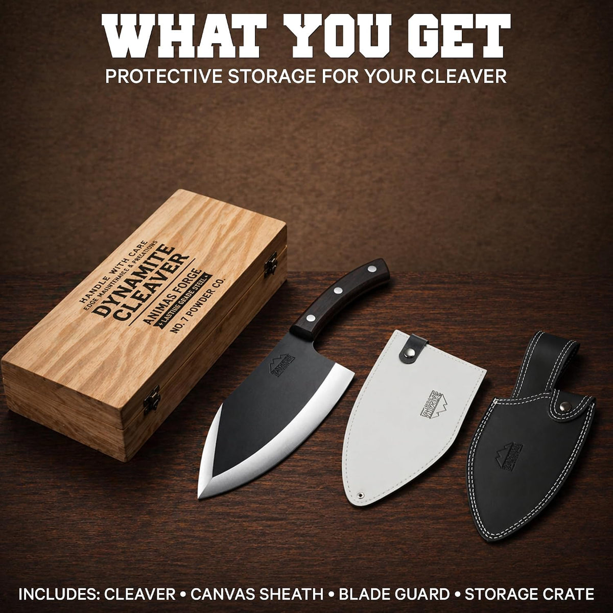 Dynamite Cleaver Meat Cleaver Knife Heavy Duty High Carbon Steel Butcher Knife Desert Hardwood Handle Full Tang BBQ Meat Cutting Butchering Kitchen Cooking Outdoor Camp Bone Chopping Prep