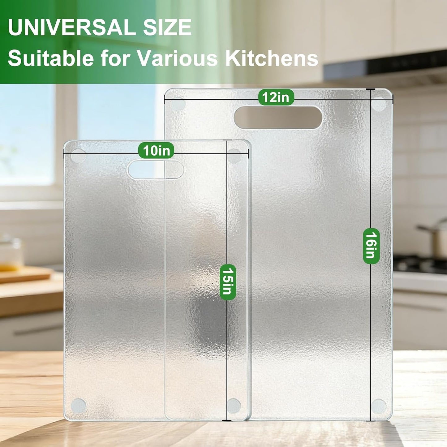 Tempered Glass Cutting Board with Handle, 3PCS Frosted Glass Cutting Board for kitchen counter, Non Toxic, Plastic Free, Scratch Resistant, Dishwasher Safe, Easy to Clean(16"x12"&15"x10"&12"x8")