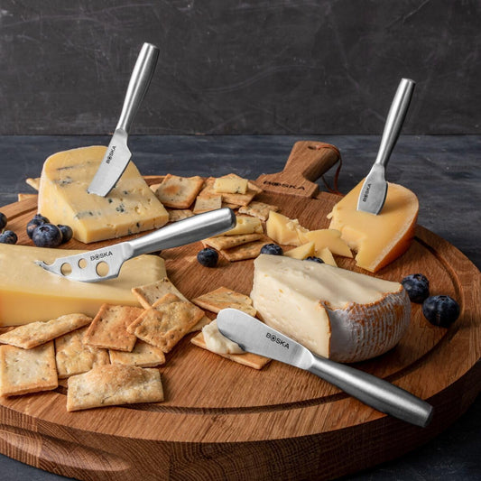 Stainless Steel Cheese 4 Knife Set - Mini Copenhagen Knives for All Types of Cheese - Silver Non-Stick - Dishwasher Safe - for Kitchen Cooking