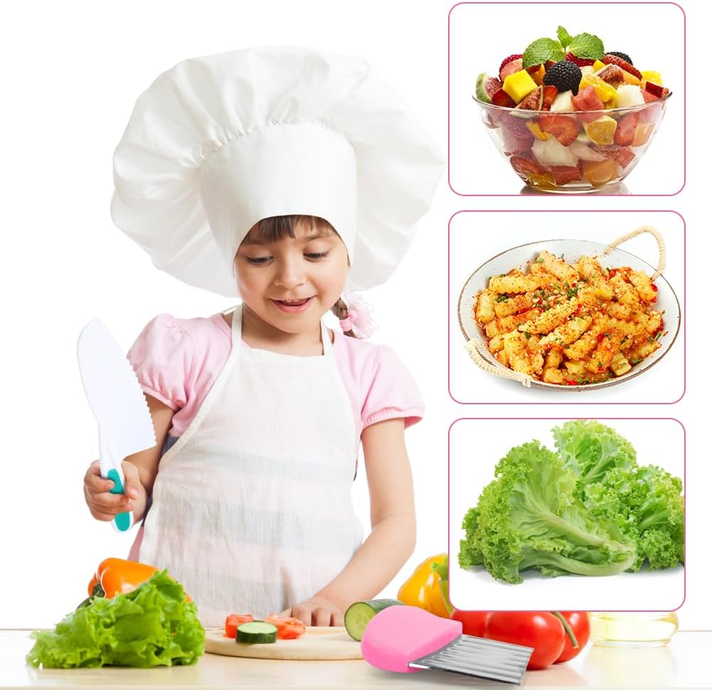 Montessori Kitchen Tools,6Pieces Knives for Kids Nylon Kids Safe Cooking Knives Serrated Edges,Y Peeler For Cooking and Cutting Fruit,Suitable for Children and Beginners