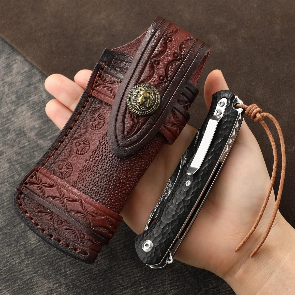 Omesio Pocket Knife Sheath, 5" Horizontal Knife Sheath for Belt, EDC Organizer Folding Knife Leather Sheaths, Small Belt Pouch Holder for Men