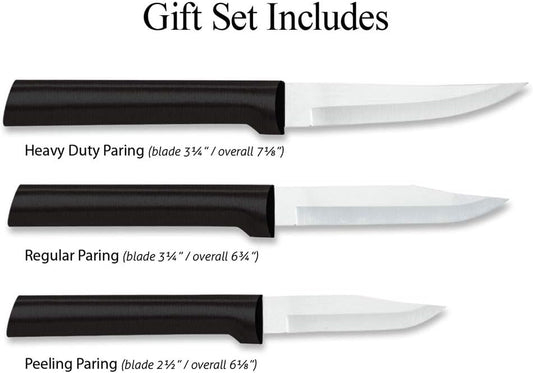 Paring Knife Galore Gift Set (G201), Black Handle | 3-Piece Knife Set, Stainless Steel Blades, Black Resin Handle