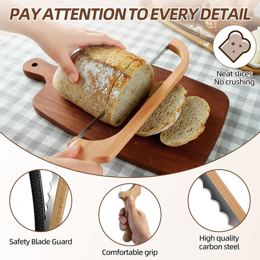 Sourdough Bread Knife & Bread Board Set,Sharp and Crack Resistant | 16"L and R Use Bread Knife With Cutting Board,Stainless Steel Anti-Break Bread Bow Knife, for Homemade Bread,Bagels,Baguettes