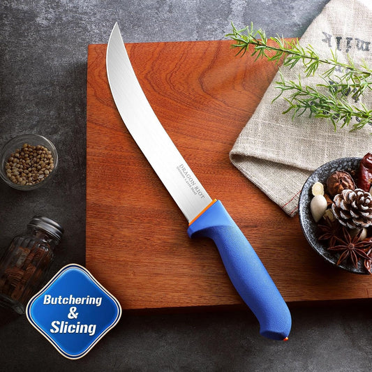 Curved Butcher Breaking Knife,Super Sharp Carving Slicing Knife for BBQ,10 Inch Scimitar Blade for Meat Cutting,High Carbon Stainless Steel Cimeter Breaking Knives with Ergonomic Handle