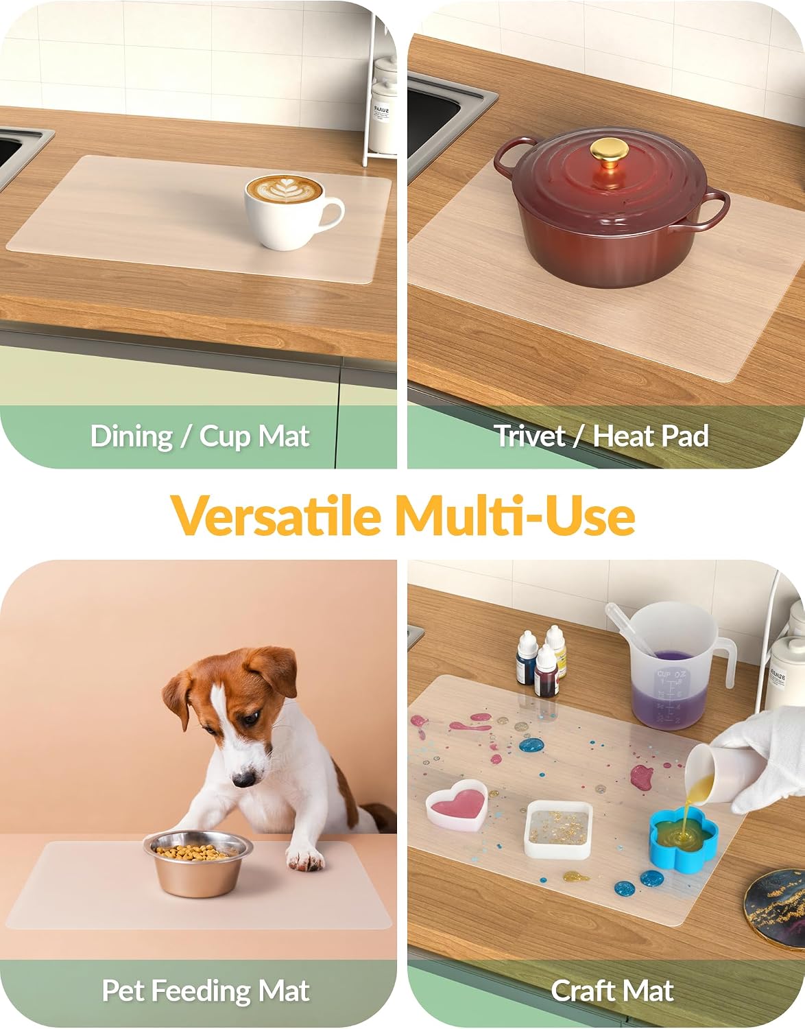Silicone Non-Slip Mat for Cutting Board, Heat Resistant Trivet, 2PCS