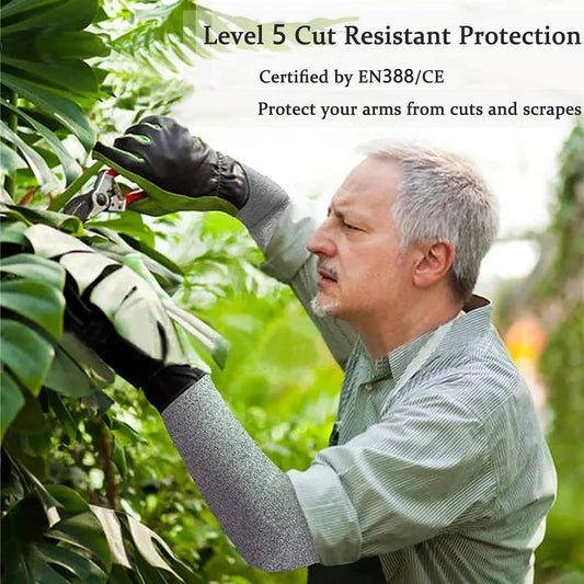 Cut Resistant Sleeves Level 5 Arm Protection Sleeve with Thumb Slot Grey Gardening Sleeves for Women Men