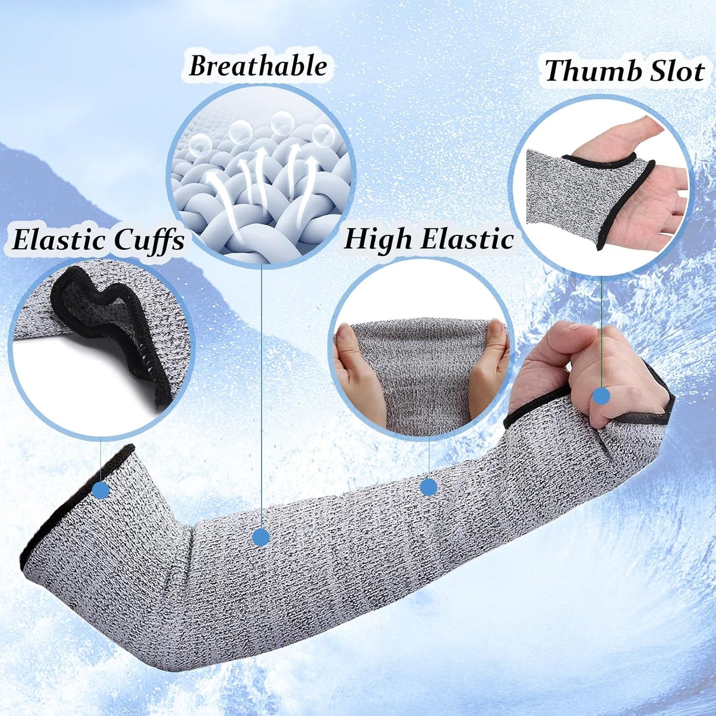 Cut Resistant Sleeves Level 5 Arm Protection Sleeve with Thumb Slot Grey Gardening Sleeves for Women Men